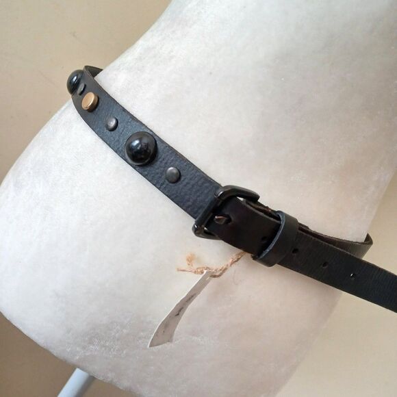Panache Genuine Leather Belt NWT Womens Black Studded Boho Artsy Coastal Cowgirl - Picture 1 of 8